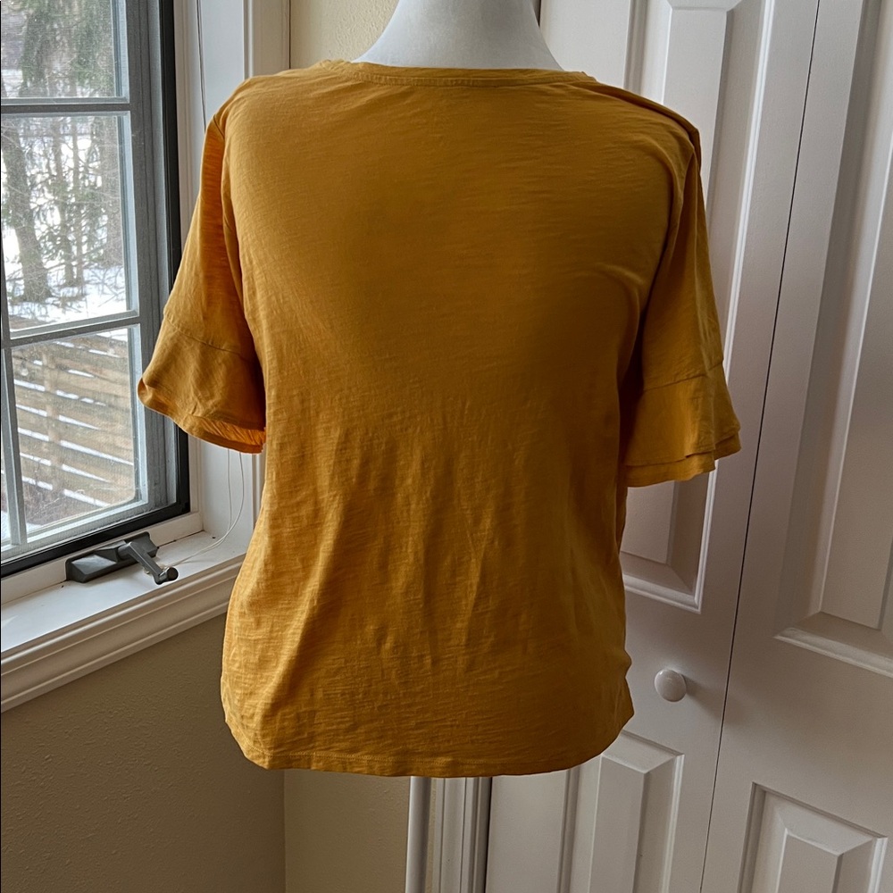 LOFT Yellow Ruffle Sleeve Tee - Picture 3 of 4